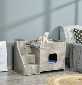 PawHut Cat Washroom Pet Litter Box Decorative Kitten House Nightstand