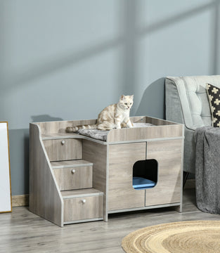 PawHut Cat Washroom Pet Litter Box Decorative Kitten House Nightstand