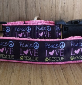 Collar/ Large/ Medium/ Peace Love and Rescue Pink