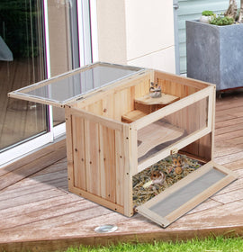 PawHut Wooden Hamster Cage 2 Levels Small Animals