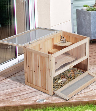 PawHut Wooden Hamster Cage 2 Levels Small Animals